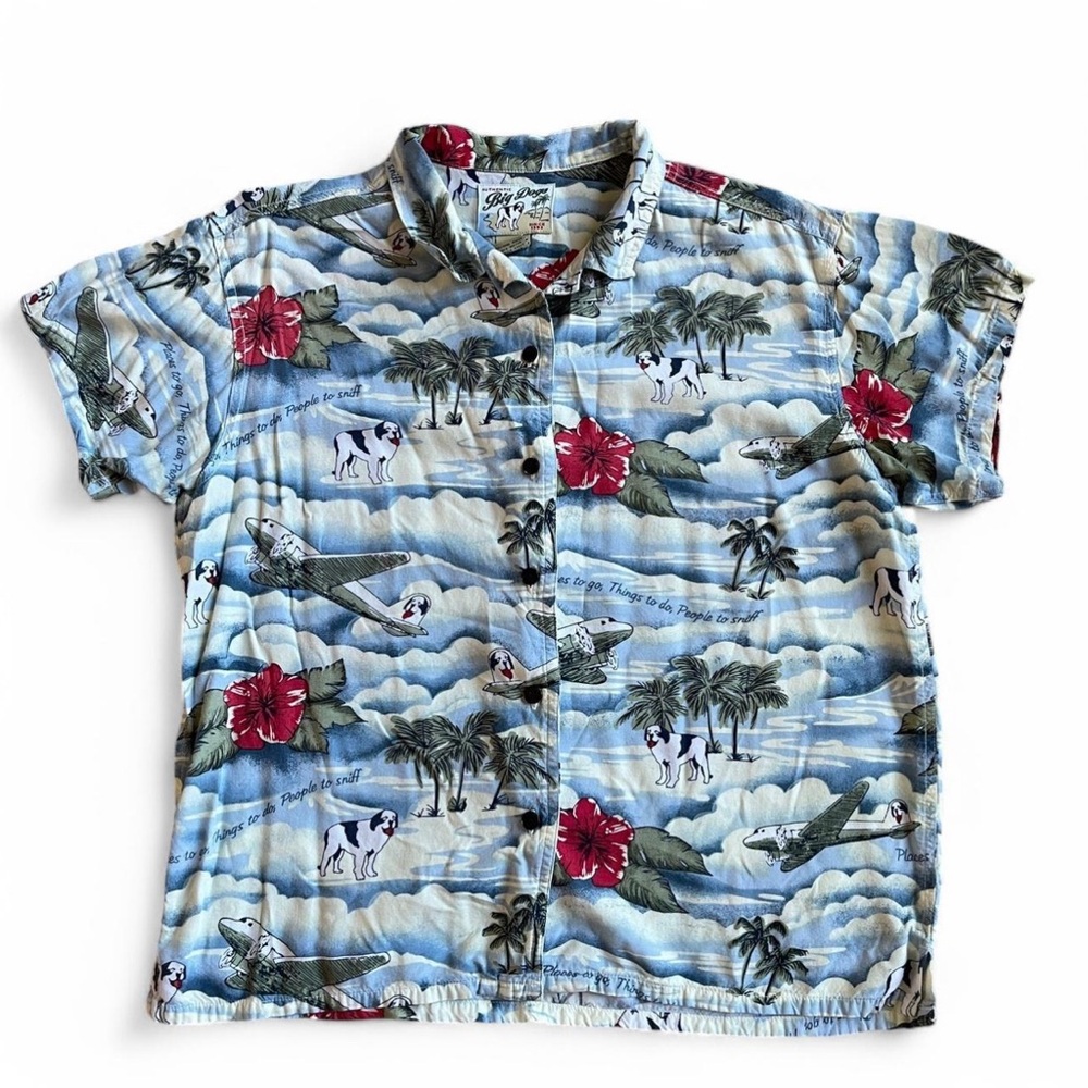 Y2K Big Dogs Hawaiian tropical casual button down shirt Size M
